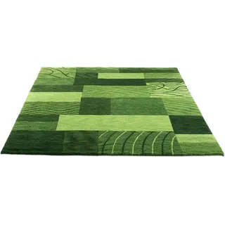 Wollteppich THEKO "Royal Domas 4028", grün, B:190cm H:14mm L:250cm, Schurwolle, Teppiche, Wollteppich, Kurzflor, reine Wolle, handgetuftet, modernes Patchwork Design