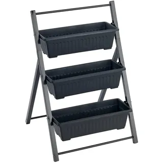 Maximex Vertikales Hochbeet 3 Etagen, mit 3 Pflanzkästen, wetterbeständig, verstellbare Neigung, Drainage, für Balkon und Terrasse, 56,5 x 85 x 61 cm, Metall/Kunststoff