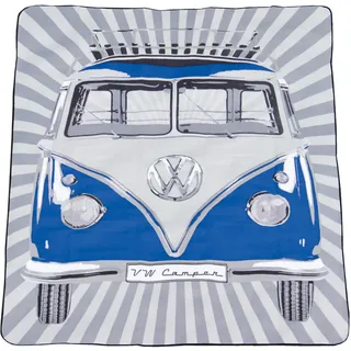 BRISA VW Collection - Volkswagen Picknickdecke 200x150 cm Wasserdicht Wärmeisoliert Garten Outdoor Stranddecke mit Tragetasche (Samba Stripes/Blau)
