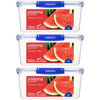 Sistema KLIP IT PLUS Frischhaltedosen Set | 3,35 l | auslaufsichere, stapelbare und luftdichte Vorratsdosen mit Deckel | geeignet für Kühl-/Gefrierschrank | Brotdose schule | 3 Stück