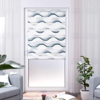 K-HOME Doppelrollo Madrid 50 x 150 cm Wellen grau/weiß