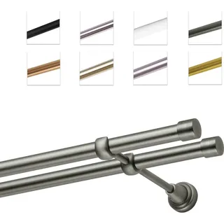Gardinenstange Vorhangstange 19 mm Wandmontage 2-läufig, Antik Stahl, 200 cm - Dunkelgrau