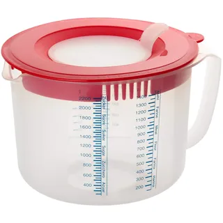 Dr. Oetker Rührbecher 2,2 L, Messbecher mit unterschiedlichen Messskalen, Rührbecher mit Spritzschutz, Becher aus hochwertigem Kunsstoff (Farbe: Rot/Transparent), Menge: 1 Stück