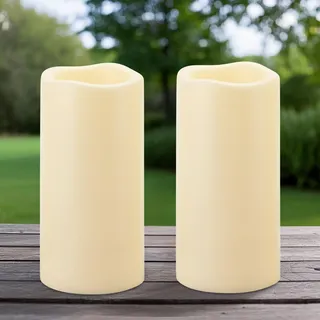Yakpo 2 Stück 10 x 20,3 cm große wasserdichte LED-Kerzen für den Außenbereich mit Timer, batteriebetriebene flammenlose Kerzen für draußen, Outdoor-LED-Stumpenkerzen für Laternen-Deko im Freien