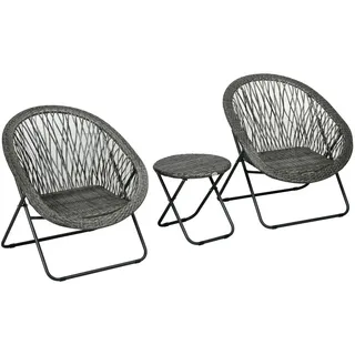 Outsunny Gartenmöbel-Set 3-tlg., Klappbar Gartengarnitur mit Couchtisch, 2 Stühlen, Grau , Metall , Gartenmöbel, Gartengarnituren, Gartenmöbel-Sets