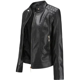 chiguomaoyi Lederjacke Damen PU Bikerjacke mit Reißverschluss Kurze Jacke für Herbst