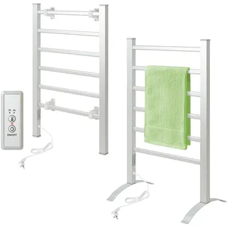 Todeco Handtuchheizkörper Elektrisch ohne Boren, 100W Badheizkörper mit Timer, Handtuchtrockner Elektrisch für Bad, Handtuchwärmer Bodenstehen & Wandmontage, 6 Stanges