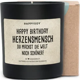 Happy Birthday Herzensmensch du machst die Welt noch schöner - Duftkerze mit Spruch als Geschenk zum Geburtstag für beste Freundin, Schwester, Mama, Kerze im Glas blumiger Duft