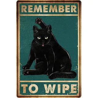 Remember to Wipe Black Cat Lustiges Poster Dekor Schild Katze Badezimmer Wanddekoration 30,5 x 20,3 cm (032)