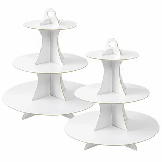 Soleebee Tortenständer aus Karton, 3 Etagen Cupcake Ständer Dessert Turm Halter Muffinständer Partyzubehör für Hochzeit Geburtstag Party Kuchen Brötchen Torten Etagere (2 Stück, Weiß)