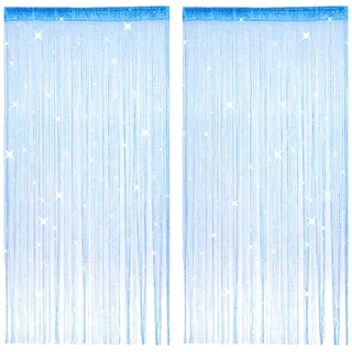 2 Stück Fadenvorhang Insektenschutz, 100x200 cm Fadengardine, Türvorhang Fadenvorhang, Fadenvorhänge, Glitzer Fadengardine, Waschbar, für Hochzeit, Café, Restaurant, Schaufensterdekoration (Blau)