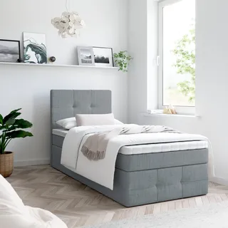 Boxspringbett, Kinderbett MERA PREMIUM MINI 80x200cm - OHNE Topper mit Bettkästen, Einzelbett, Stauraum, Jugendbett (Dunkelgrau - AURA 24) - Dunkelgrau