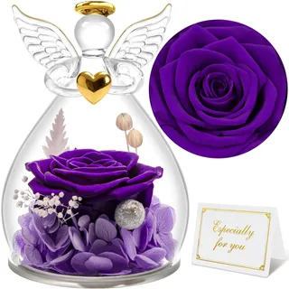 Sunia Ewige Rose Engel Geschenke für Frauen, Ewige Rose im Glas Engel Figur Mama Geschenk, Geburtstagsgeschenk für Frauen, Geschenke für Mama, Mutter Oma Geschenk, Muttertag Weihnachten Valentinstag