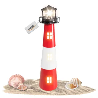 LEMODO Gartendeko Leuchtturm, Dekoleuchte für den Garten mit solarbetriebenem, rotierendem Leuchtfeuer, 60 cm hoch, aus Metall, Maritime Außendeko mit LED-Beleuchtung