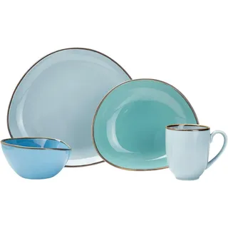 Novel Kombiservice , Blau, Grün, Blaugrau , Keramik , 24-teilig , Uni , 440 ml,400 ml , Lfgb , lebensmittelecht , Geschirr, Geschirrsets, Kombiservice