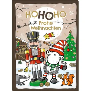 Sheepworld Adventskalender mit Motiv „Ho ho ho“ | 26 cm x 35 cm, Schokoadventskalender, 75 g | gefüllt mit Schokolade, Kalender für Kinder, lustiges Design | 51184