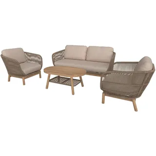 Ambia Garden Gartenset , Beige, Teakfarben , Holz, Metall, Textil , 11-teilig , Akazie , massiv , Füllung: Polyester,Komfortschaum , UV-beständig , Gartenmöbel, Loungemöbel