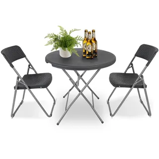 Sekey Balkonmöbel Bistroset 3 tlg Klappbar Rund-KlappTisch Gartenstuhl Terrasse Bistro Sitzgruppe Essgruppe Garnitur Set - Schwarz