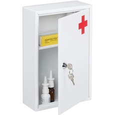 Bild von Medizinschrank, 10030698 abschließbar, ungefüllt, 2 Fächer, Wand Medikamentenschrank, HBT: 32 x 21,5 x 8 cm, weiß/rot