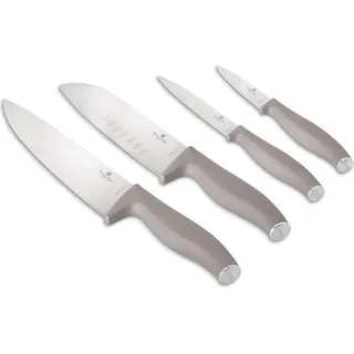 Berlinger Haus Küchenmesser-Set 4-tlg. - Hochwertiger Edelstahl, inkl. Kochmesser 20 cm, Santoku 17,5 cm, Universalmesser 12,5 cm, Sparschäler 9 cm, Ergonomischer Griff, Matt Taupe - Silber