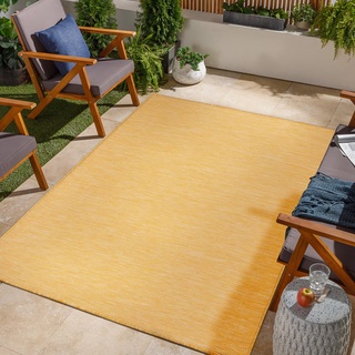 Jimri In- & Outdoor Teppich - Wetterfester Teppich für Balkon, Terrasse, Garten, Wohnzimmer, Küche - Strapazierfähiger Bodenteppich, Widersteht UV-Strahlen & Wasser - Größe 140 x 200 cm, Gelb