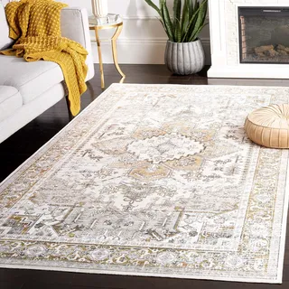 Safavieh Traditionell Teppich für Ideal für stark frequentierte Bereiche - Arizona Collection, Kurzer Flor, Beige und Gold, 213 X 213 cm