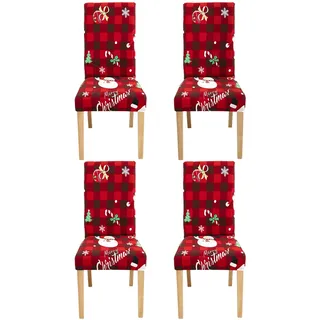 Dmnnlp 4er Set Stuhlhusse, Premium Weihnachten Stuhlhussen, Weihnachtsdekoration für StüHle, WeihnachtsmannmüTzen-Stuhlhusse für Weihnachten Abendessen Party Besteck Deko