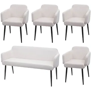 Mendler Esszimmer-Set HWC-L13, 4er-Set Stuhl+Sitzbank Esszimmergruppe Sitzgruppe Esszimmergarnitur, Stoff/Textil creme-weiß - Weiß