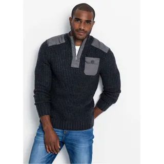 bonprix Grobstrick Troyer Pullover mit Web-Besatz Grau 56/58
