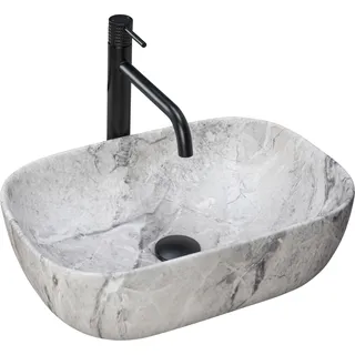 Rea Waschbecken Waschtisch Aufsatzwaschbecken Keramik Handwaschbecken Aufsatz Waschschale Rechteckig Stein Marmor 33x46 Grau
