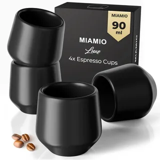 MIAMIO - Espressotassen 4er Set (90 ml) / Tassen aus Keramik ohne Henkel, Espresso Tassen, Espressotassen dickwandig, Mokkatassen - Luxe Kollektion (Black)