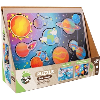 PLANÈTE BOIS 052466PA Pack mit 12 Puzzles Das Sonnensystem und die Eisberge-FSC-Bildungsspiel-052466PA-8 Teile-Mehrfarbig-Holz-Kinderspiel-Kinderpuzzle-30 cm x 22 cm-Ab 2 Jahren