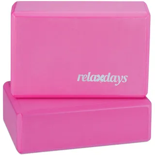 Relaxdays Yogablock im 2er Set, Yoga-Klötze für Yoga-Übungen, Hartschaum, rutschfest, Yoga-Würfel HBT 8x23x15 cm, pink