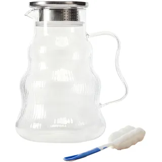 Relaxdays Glaskaraffe mit Deckel, 1688 ml, Wasser & Tee, hitzebeständig, Borosilikatglas, Wasserkrug, transparent/Silber