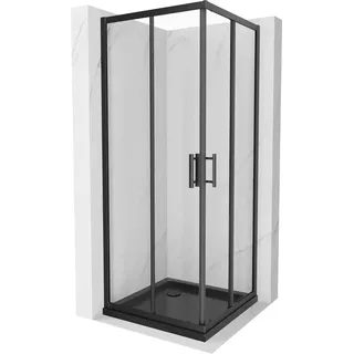 Mexen Rio quadratische Duschkabine 90 x 90 cm, Transparent, Schwarz + Duschwanne Flat, Schwarz - 860-090-090-70-00-4070B - Transparent, Schwarz