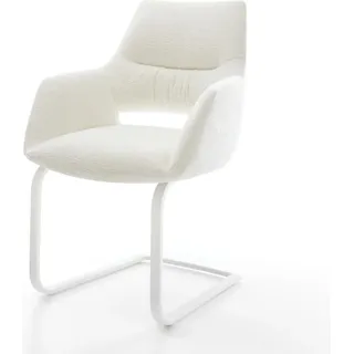 DELIFE Freischwinger Yago-Flex mit Armlehnen Bouclé Soft Beige Freischwinger flach Weiß Taschenfederkern - Beige