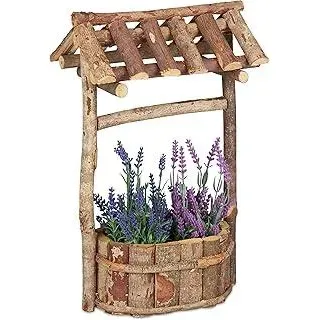 Relaxdays, natur Holzbrunnen Garten, dekorativer Zierbrunnen aus Holz, Gartenbrunnen mit Rinde, HxBxT: 43 x 25 x 18 cm, Brunnen Dach