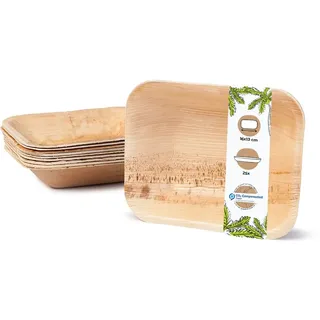 GREENBOX Palmware - hochwertige Einweg Suppenteller tief rechteckig I 16 x 13 cm 25 Stück Snackschale Palmblattgeschirr Pastateller Salatschale I kompostierbares Einweggeschirr biologisch abbaubar