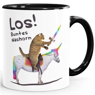MoonWorks® Kaffee-Tasse Katze Satire Los buntes Einhorn Unicorn Nashorn Pferd Bürotasse lustige Kaffeebecher Schwarz Keramik-Tasse