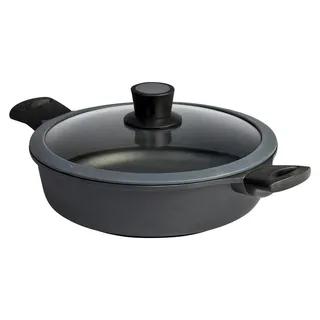 große Aluguss-Kasserolle Ø 28 cm - induktionsgeeignet - hoher antihaftbeschichteter Bratentopf mit Glasdeckel - Germany