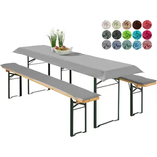 heimtexland ® Bierzeltgarnitur Auflagen Set 3-teilig Tischdecke Bierbank Polster Sitzkissen Tischdeko Typ698 Grau für Tischmaß 50x220 cm - Grau