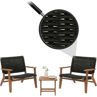Lounge-Garten-Garnitur HWC-N49, Balkon-Set Sitzgruppe Sessel, Seilgeflecht Rope Holz Akazie MVG-, schwarz - Schwarz