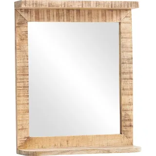 Spiegel Caribou 52x62, Badspiegel mit Holzrahmen, Rustikal mit Ablage - Braun