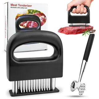 GZLFH Fleischklopfer Set, Abnehmbar Edelstahl Fleischzartmacher | mit Doppelseitiger Schnitzelklopfer, 48 Klingen Fleischhammer für Fleisch Zart Machen von Rind Kalb Steak
