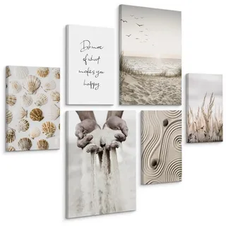 Muralo Leinwandbilder 6-er Set Strand Meer 3D , Textil , Wasser/Strand/Meer, Sprichwort/Zitat , Rechteckig , 90x80 cm , Bilder & Rahmen, Bilder