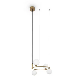 Maytoni Pendelleuchte , Weiß, Messingfarben , Metall, Glas , Kugel , 28 cm , Ce , beliebig kürzbar, gleichmäßige Lichtverteilung , Lampen & Leuchten, Innenbeleuchtung, Hängeleuchten, Pendelleuchten