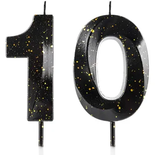 Geburtstagskerzen zum 10 Geburtstag, 3D, Schwarz/Gold, Premium-Wachs und 3D-Diamant-Design, Kuchendekoration, Dekoration für Geburtstagsparty, Hochzeitstag, Feier, Zubehör