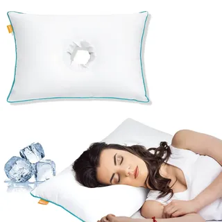 ComfortAce Ohrkissen mit Loch – Tencel-Stoff, Perlenbaumwollfüllung, Lochdesign zur Linderung von Ohrenschmerzen, ideal für Seitenschläfer, 35X50CM, perfektes Ohrstützkissen