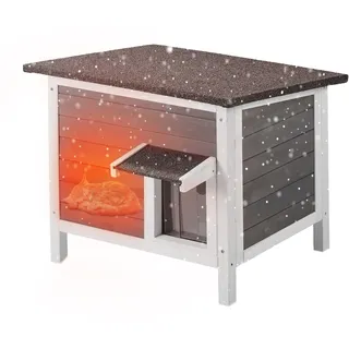 Vevor Katzenhaus wetterfest, Katzenhütte für mehrere Katzen, Katzenbox aus Holz für draußen, schaumisolierte Wände, offenes Dach, Türklappen aus PVC, 610 x 508 x 535 mm