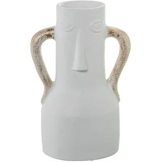 DRW Tischvase aus Keramik mit Gesicht und Griffen, Weiß und Gold, 19 x 15 x 30 cm
